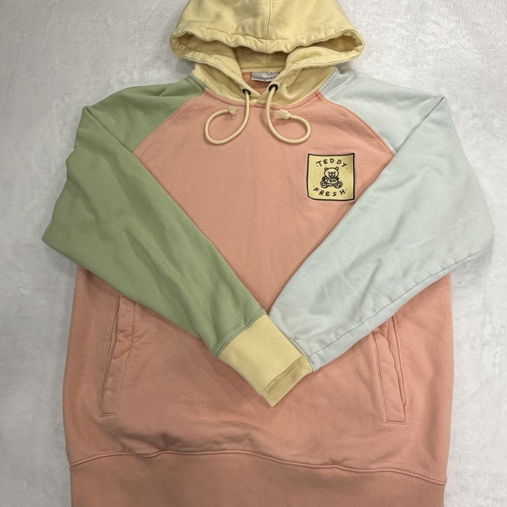 Teddy Fresh Colorblock Pullover Hoodie Peach Blue Green Yellow Cotton Medium